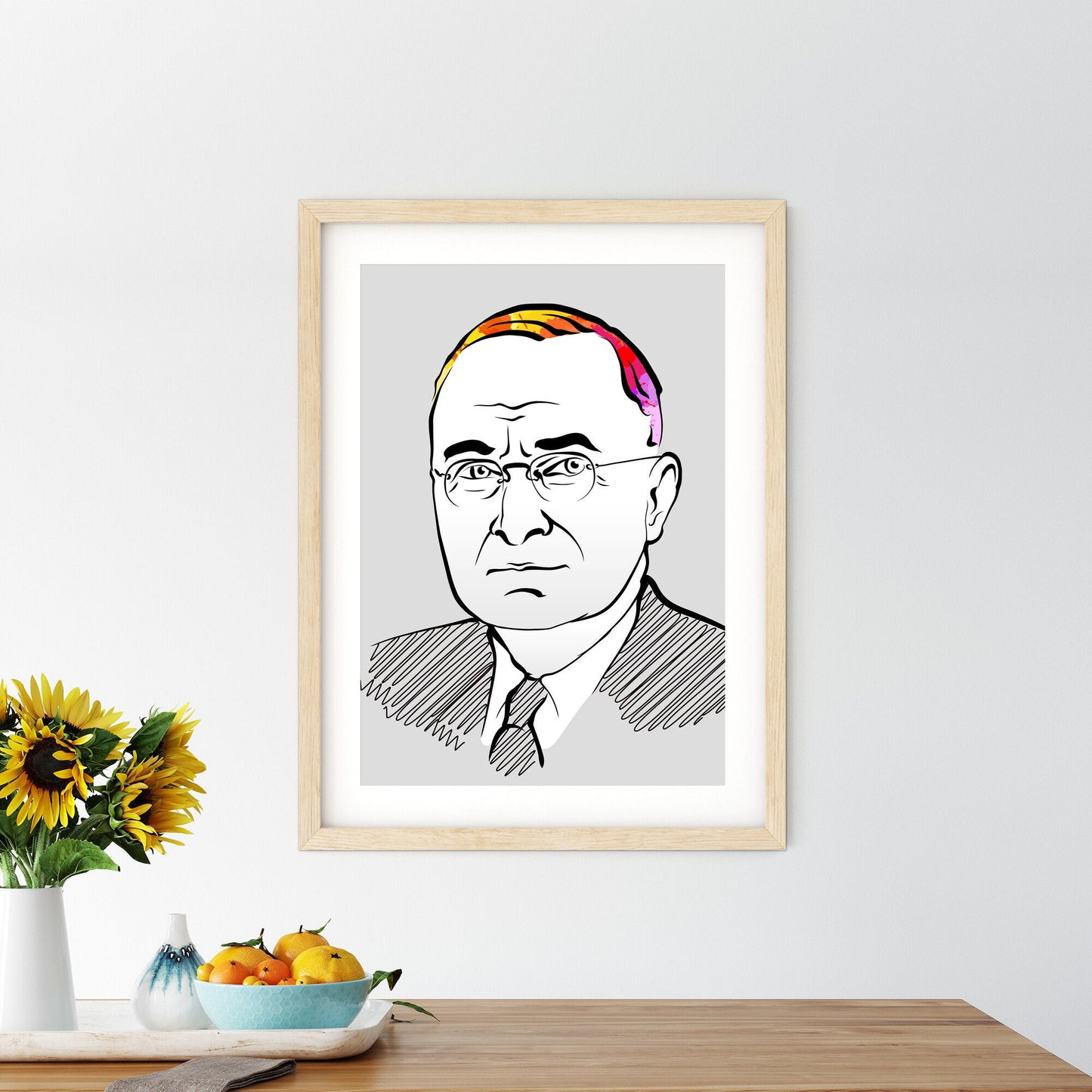 Harry S. Truman Portrait Poster With Colorful Hair. Perfect print for patriots.
