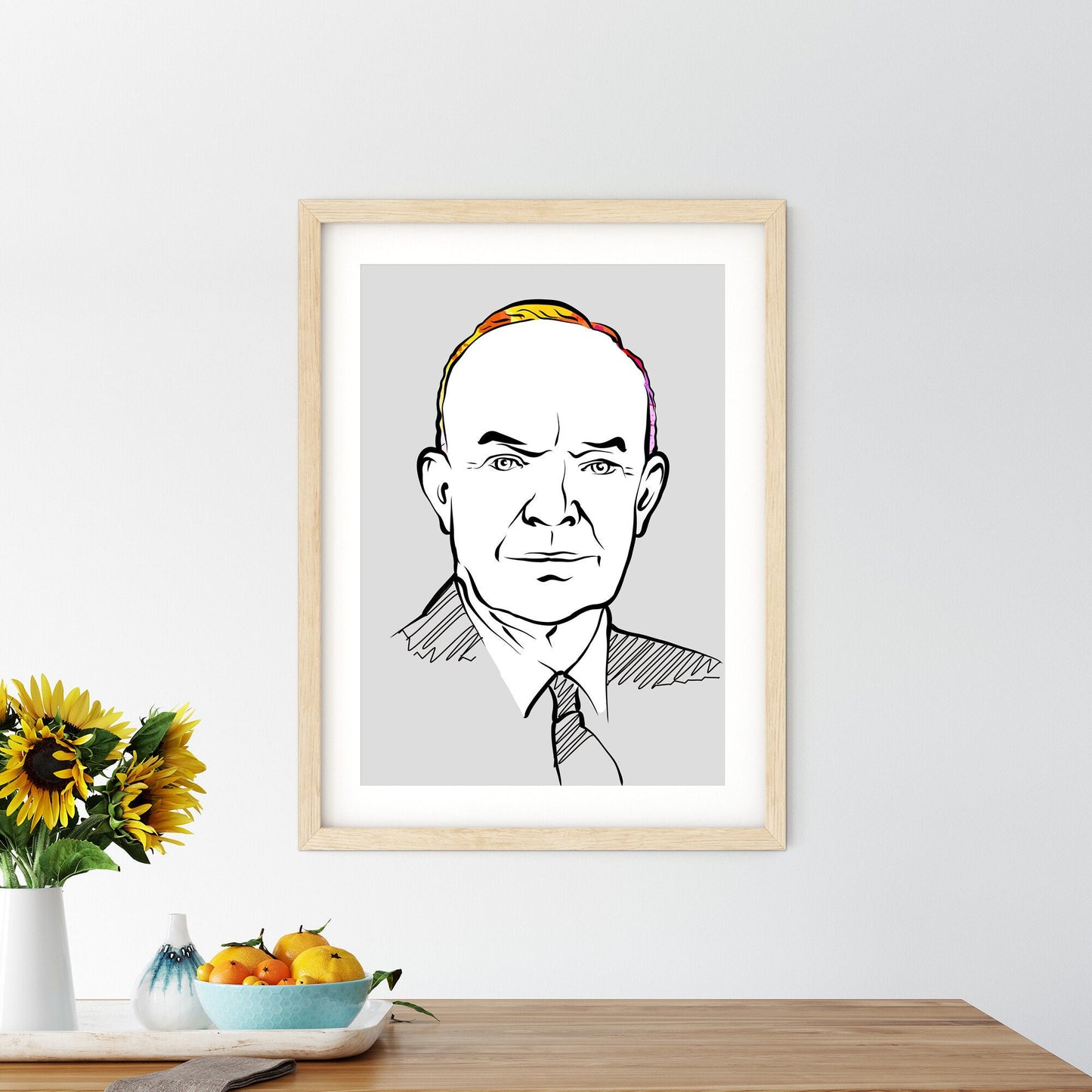 Dwight D. Eisenhower Portrait Poster With Colorful Hair. Perfect print for patriots.