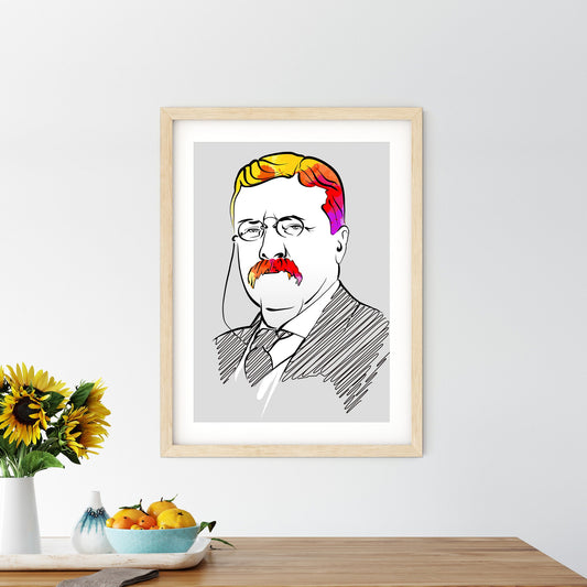 Theodore Roosevelt Portrait Poster With Colorful Hair. Perfect print for patriots.