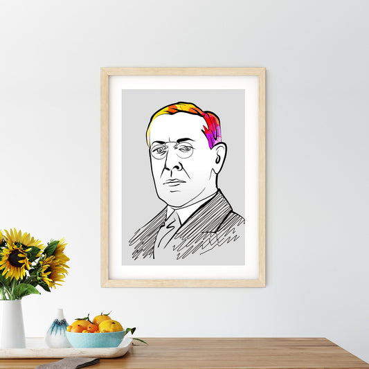Woodrow Wilson Portrait Poster With Colorful Hair. Perfect print for patriots.