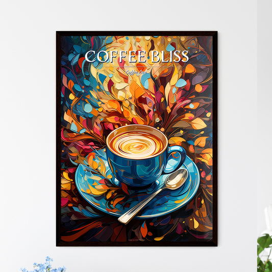 Illustration For All The Coffee Lovers - A Blue Cup With A Spoon And Colorful Leaves Default Title