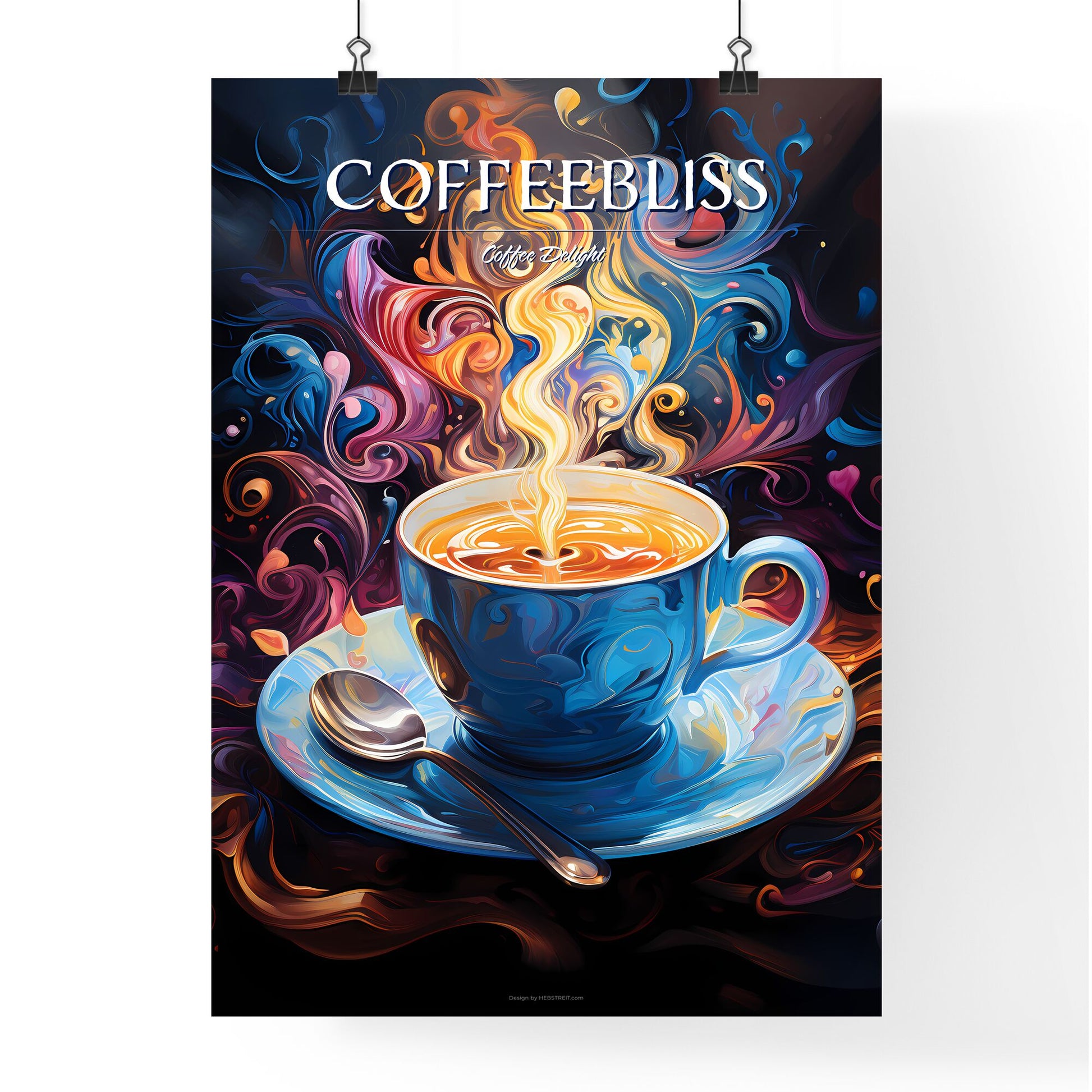 Illustration For All The Coffee Lovers - A Blue Cup With A Spoon And Colorful Swirls Default Title