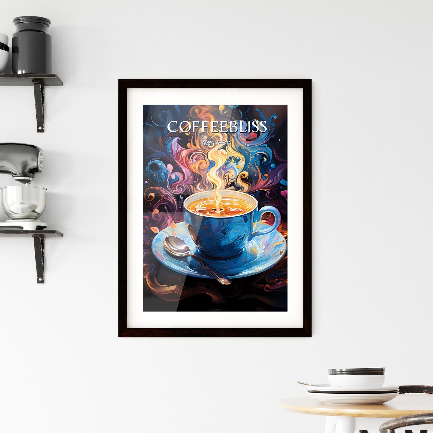 Illustration For All The Coffee Lovers - A Blue Cup With A Spoon And Colorful Swirls Default Title