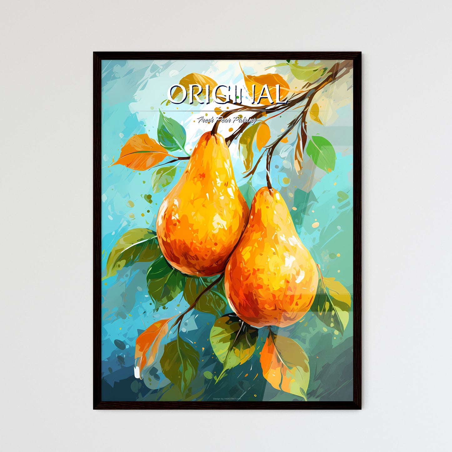 Illustration Of Two Original Pear - A Painting Of Two Pears On A Branch Default Title