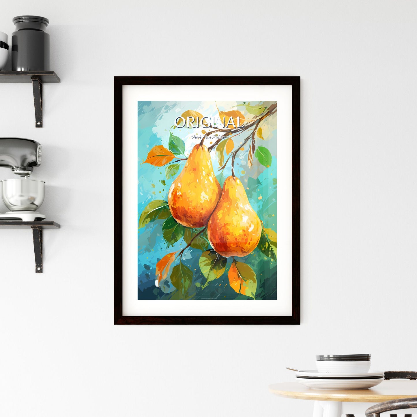 Illustration Of Two Original Pear - A Painting Of Two Pears On A Branch Default Title