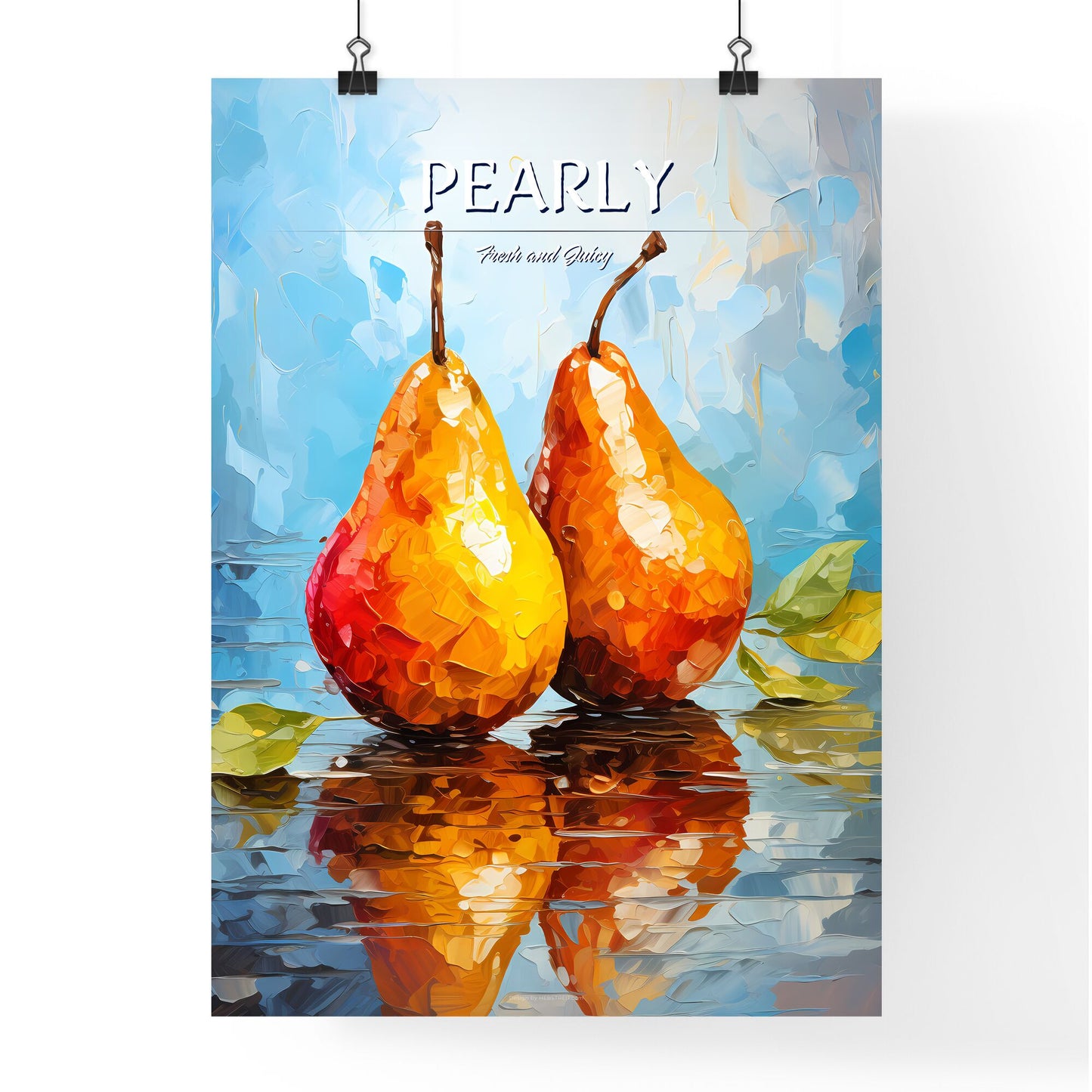 Illustration Of Two Original Pear - A Pair Of Pears With Leaves Default Title