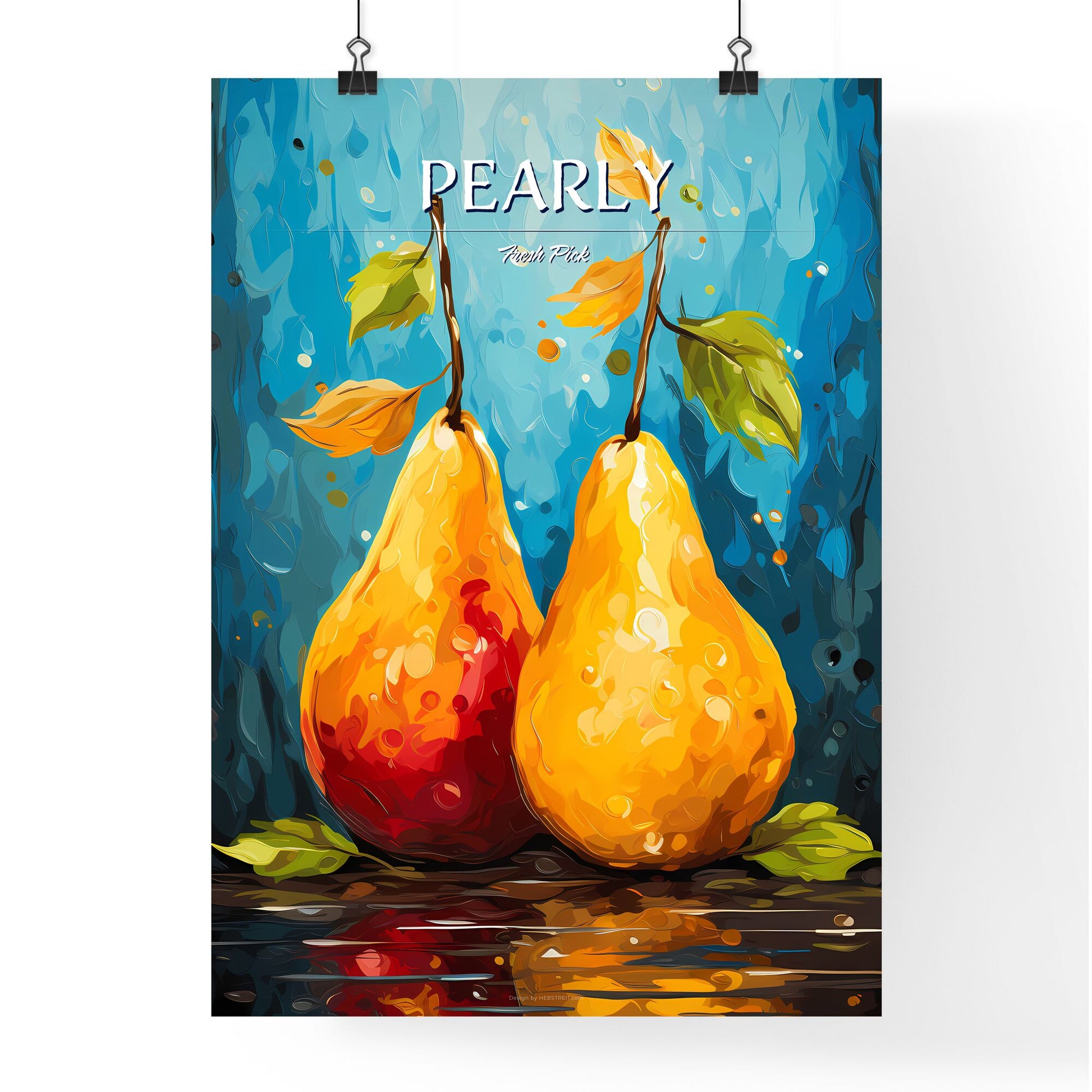 Illustration Of Two Original Pear - A Pair Of Pears With Leaves Default Title