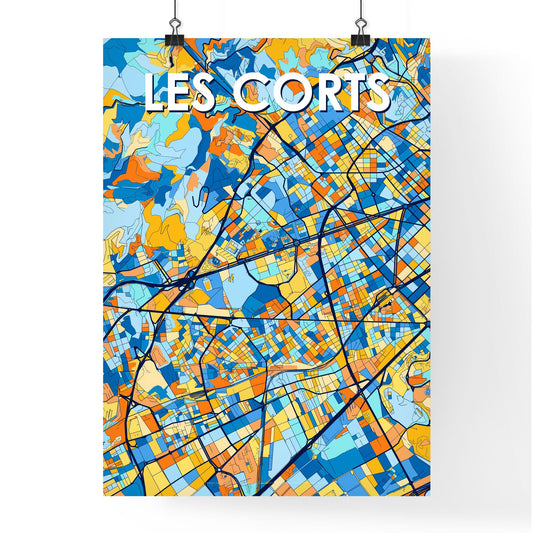 LES CORTS SPAIN Vibrant Colorful Art Map Poster Blue Orange