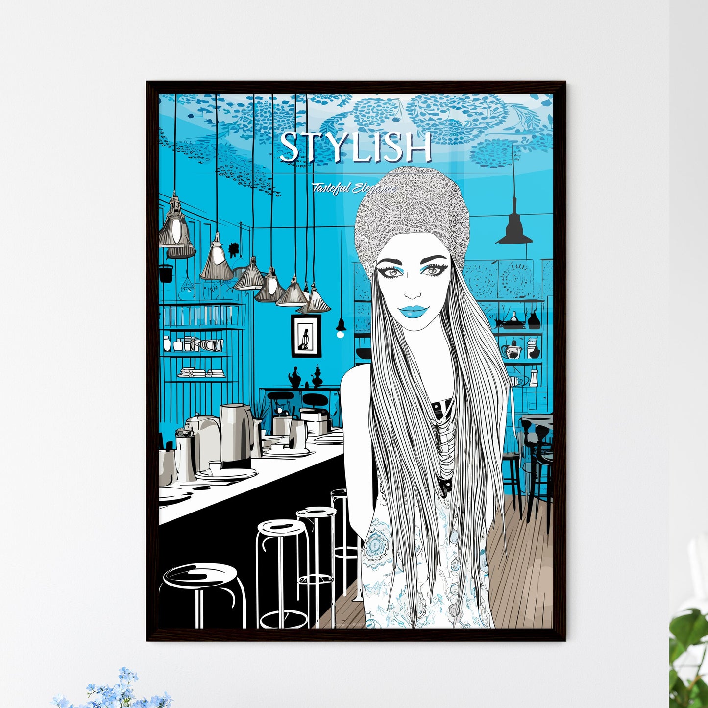 Lifestyle Fashion Illustration In The Coffee Bar - A Woman In A Restaurant Default Title