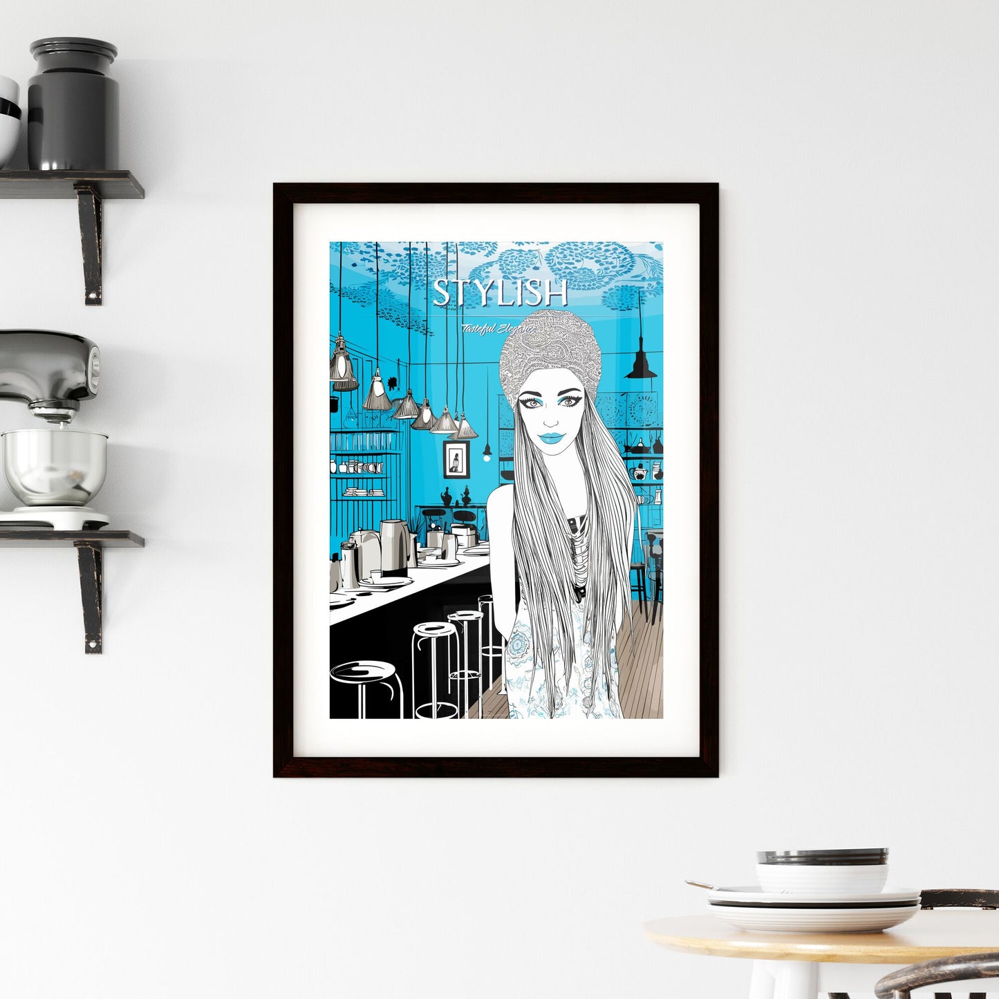 Lifestyle Fashion Illustration In The Coffee Bar - A Woman In A Restaurant Default Title