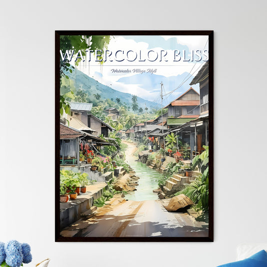 Malaysia Village In Watercolor Painting - A Water Way Between Houses Framed Art