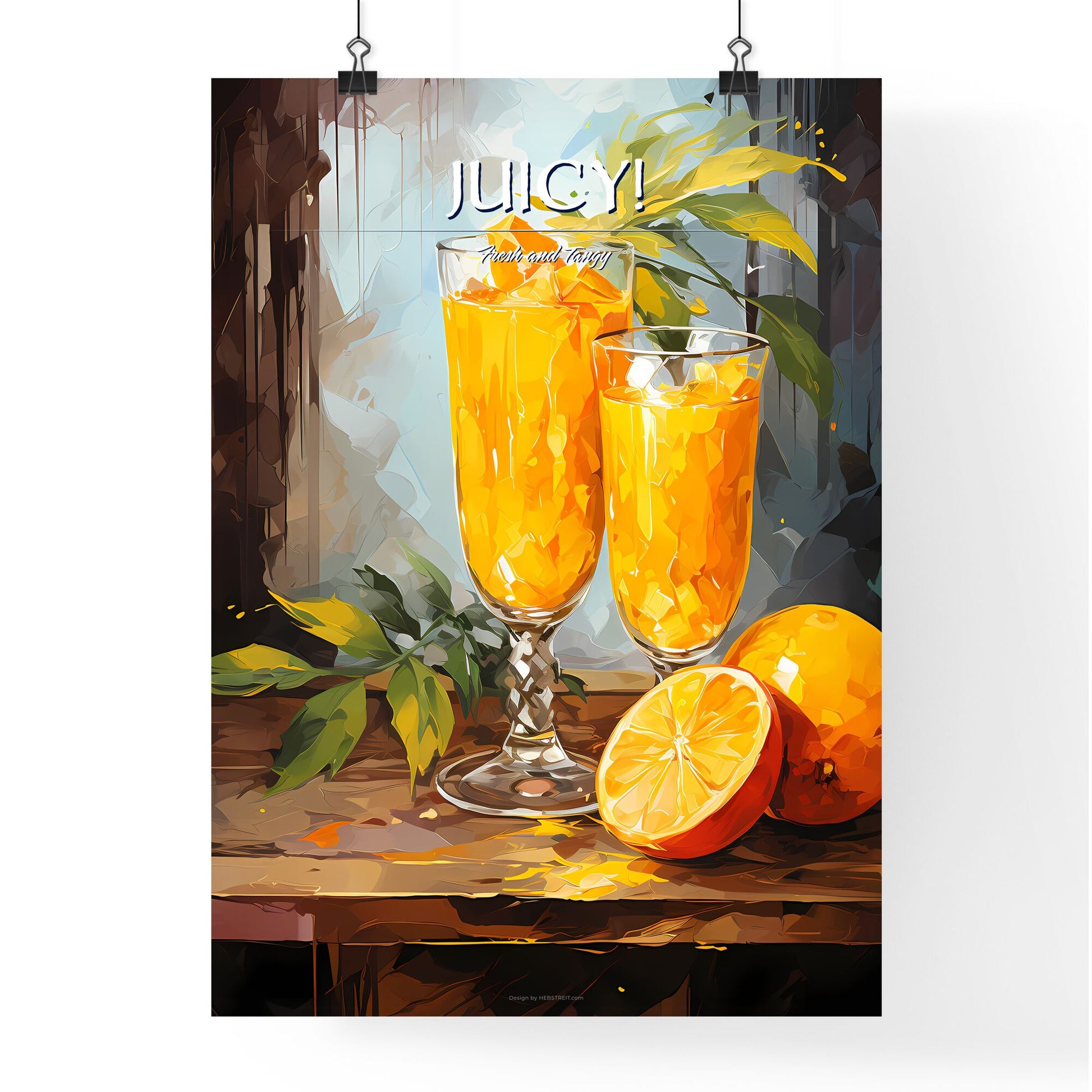 Mango Mimosa Cocktail - A Painting Of Two Glasses Of Orange Juice Next To Oranges Default Title