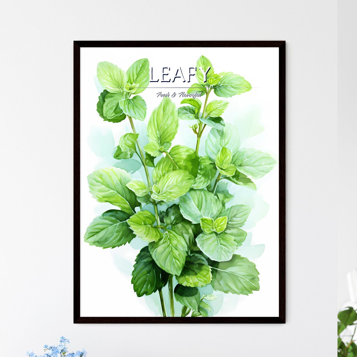 Mint Leaves Watercolor Illustration - A Clos - Framed Art Print