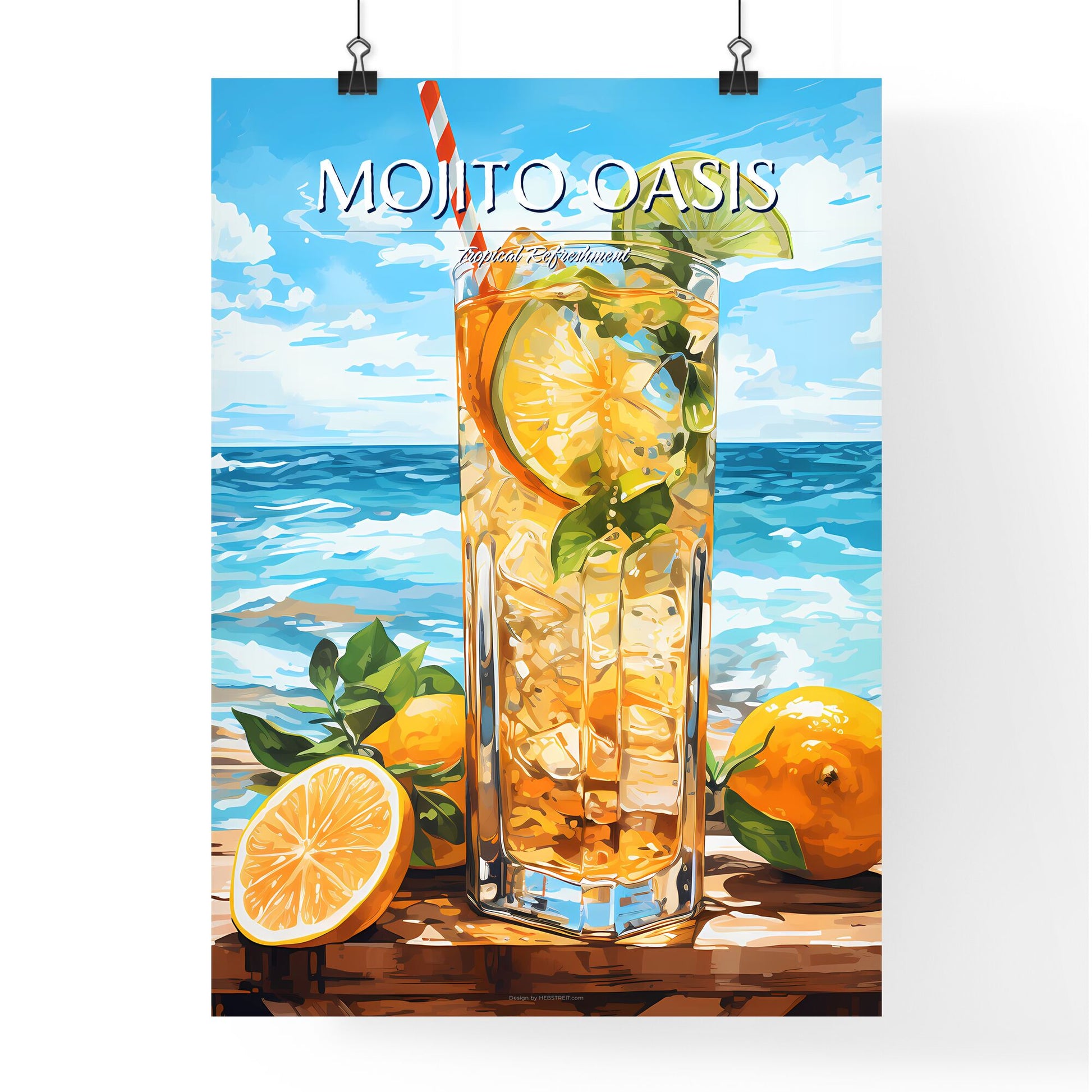 Mojito Cocktail On Beach Sand And Tropical Seascape - A Glass Of Ice Tea With Limes And Lemons On A Wooden Surface Default Title