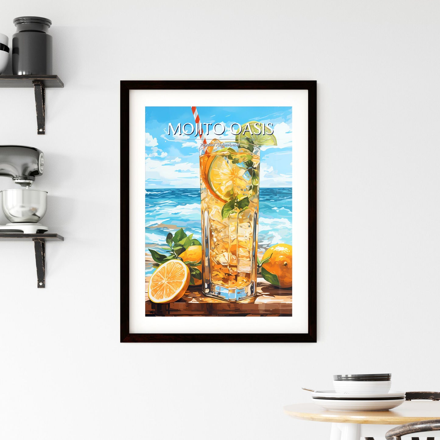 Mojito Cocktail On Beach Sand And Tropical Seascape - A Glass Of Ice Tea With Limes And Lemons On A Wooden Surface Default Title