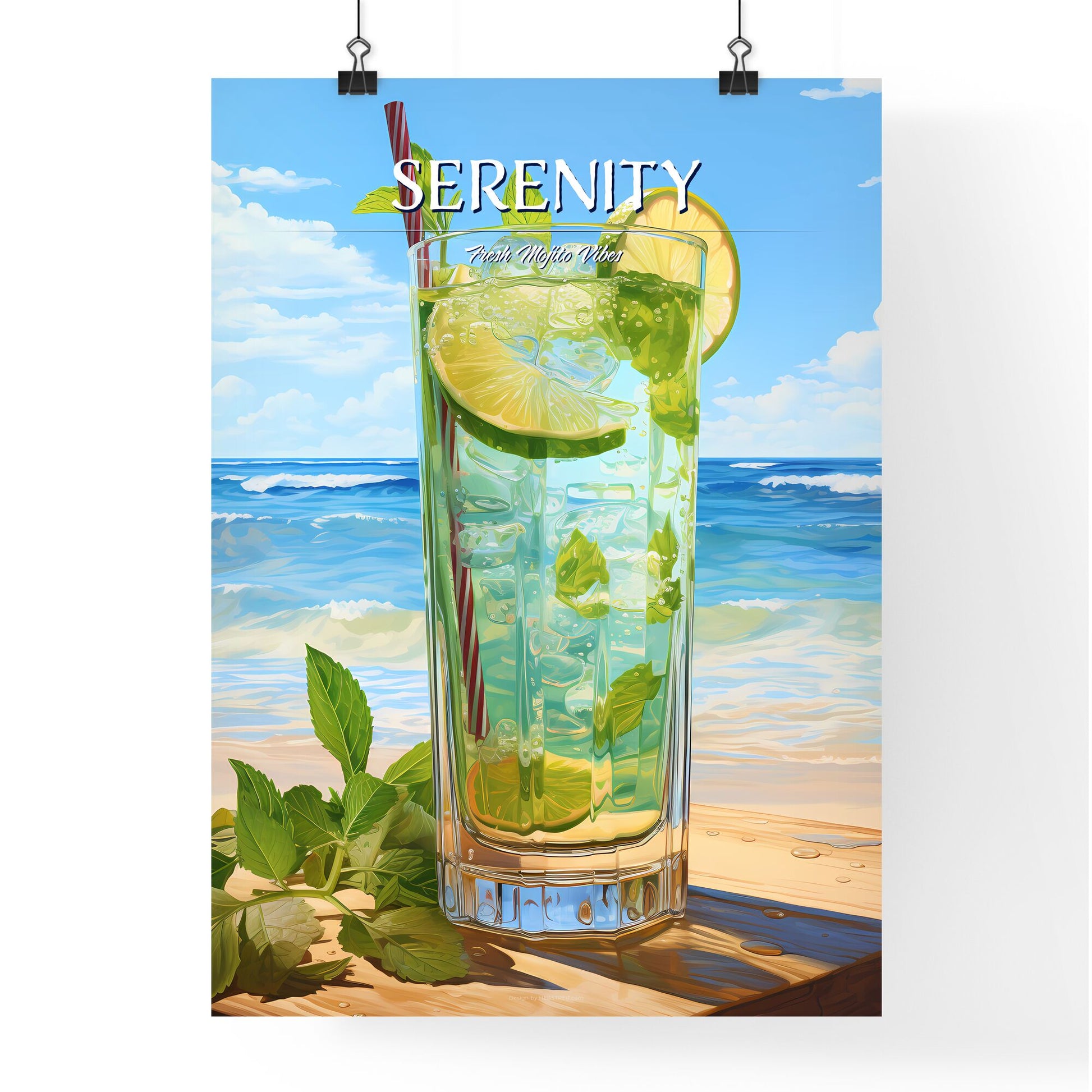 Mojito Cocktail On Beach Sand And Tropical Seascape - A Glass Of Liquid With Lime Slices And Straw On A Beach Default Title