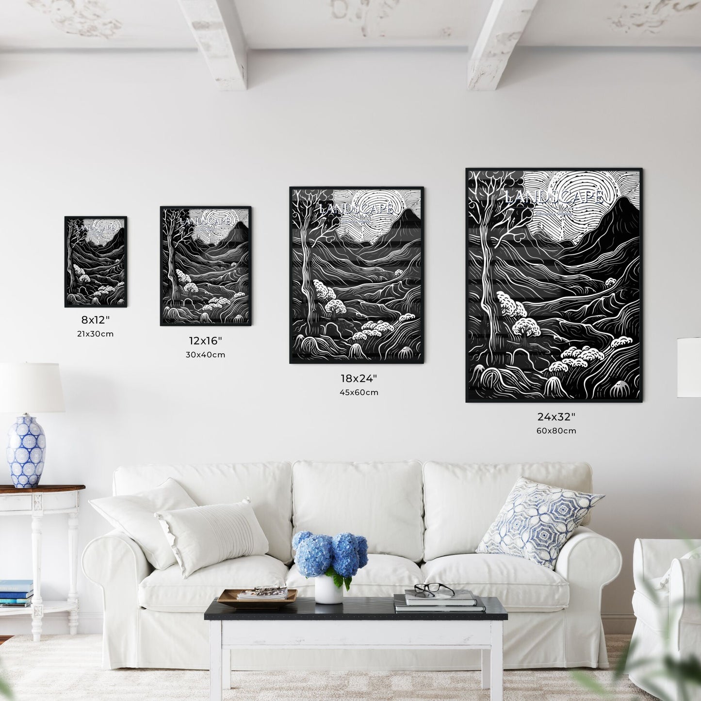 Nature Creation Poster - A Black And White Drawing Of A Mountain Landscape Default Title