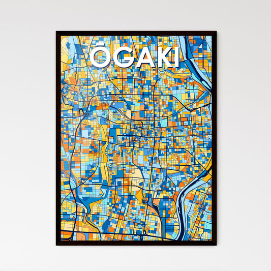 ŌGAKI JAPAN Vibrant Colorful Art Map Poster Blue Orange