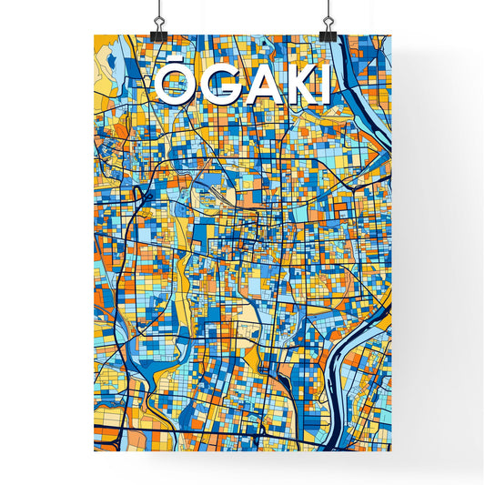 ŌGAKI JAPAN Vibrant Colorful Art Map Poster Blue Orange