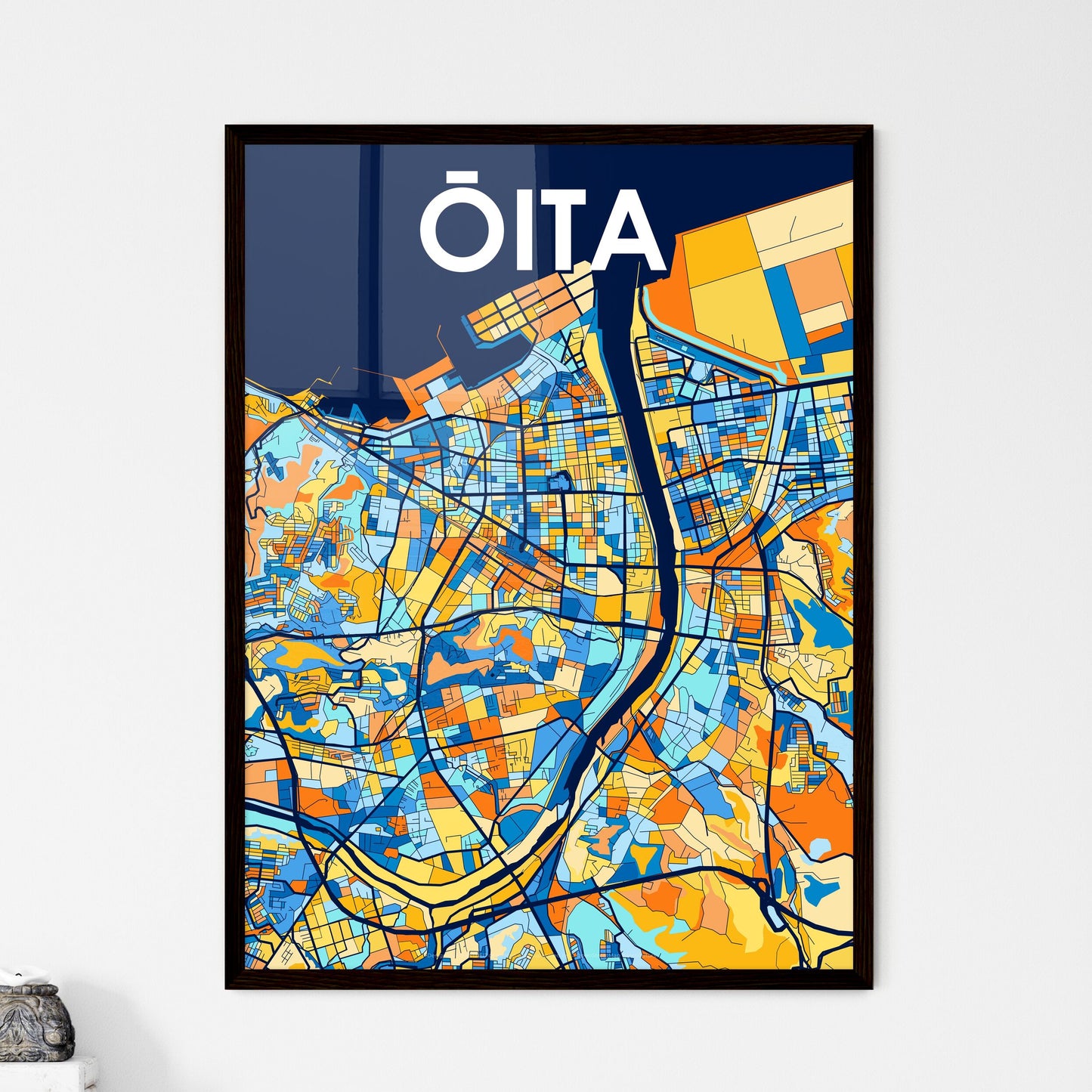 ŌITA JAPAN Vibrant Colorful Art Map Poster Blue Orange