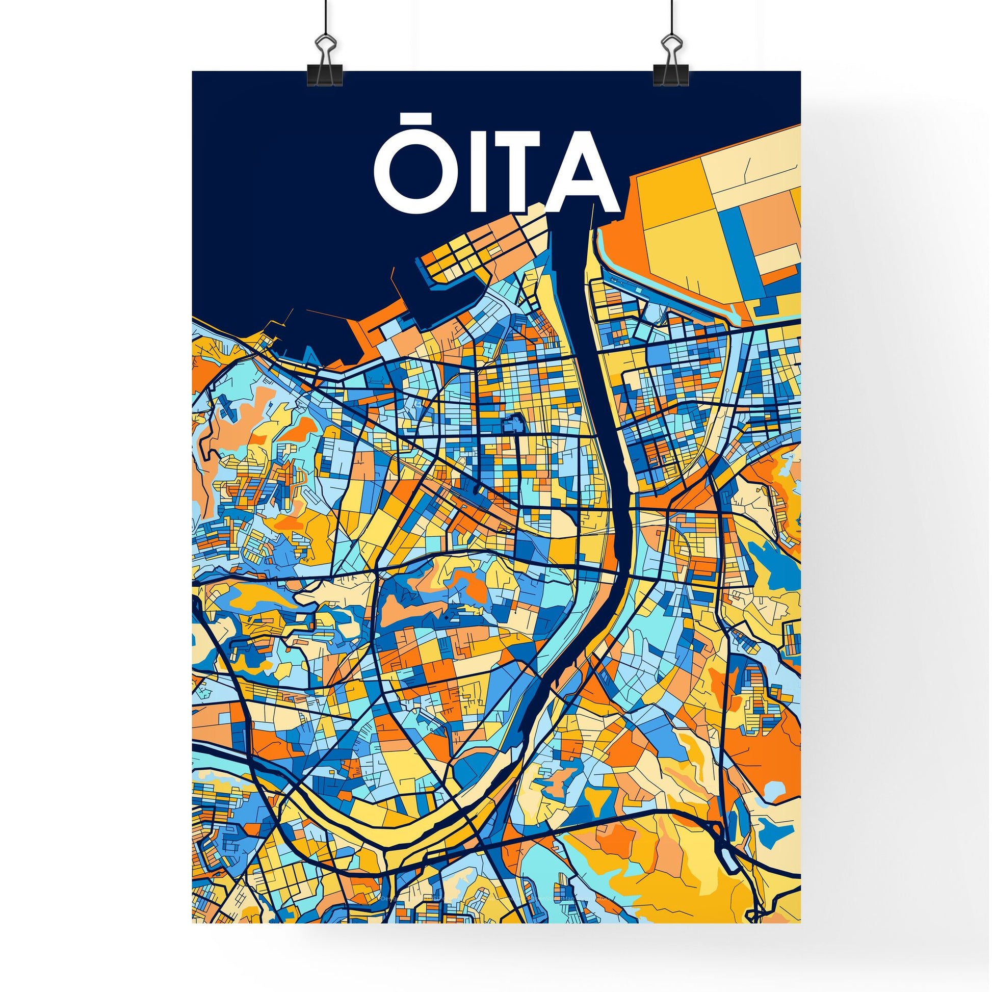 ŌITA JAPAN Vibrant Colorful Art Map Poster Blue Orange