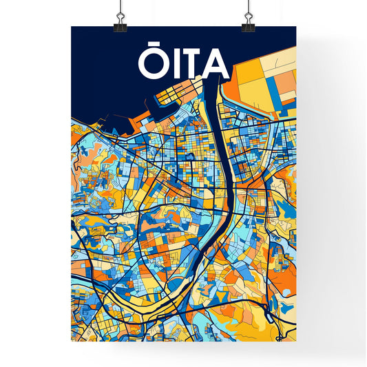 ŌITA JAPAN Vibrant Colorful Art Map Poster Blue Orange