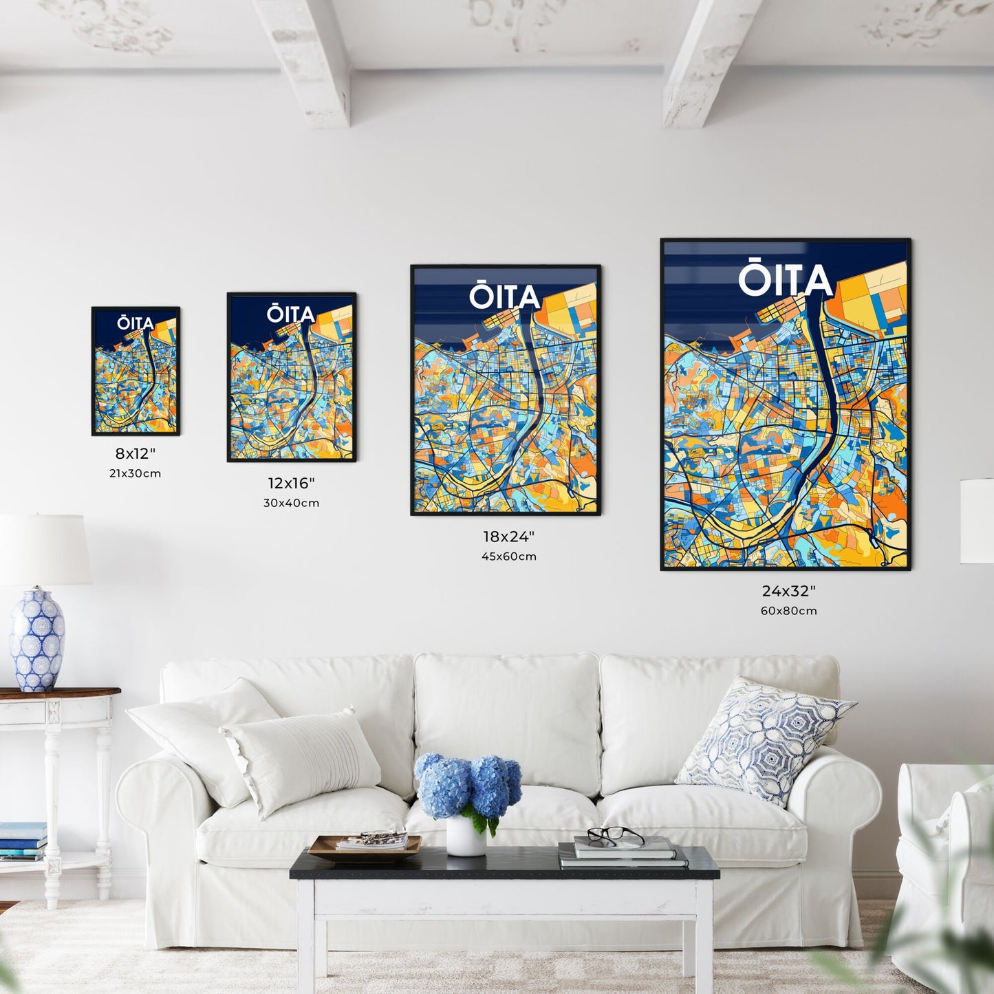 ŌITA JAPAN Vibrant Colorful Art Map Poster Blue Orange