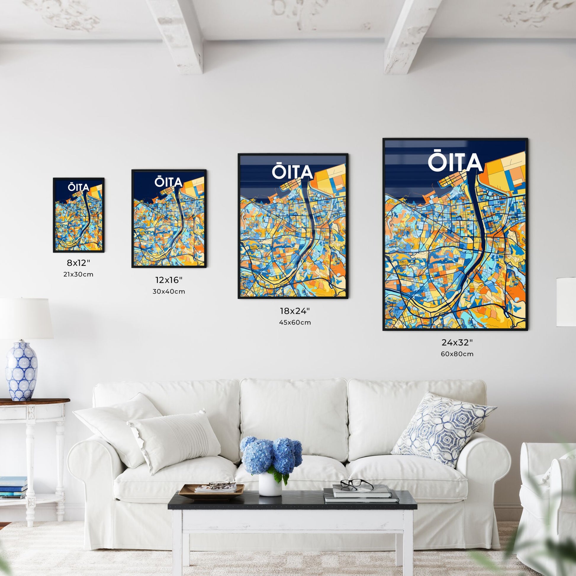 ŌITA JAPAN Vibrant Colorful Art Map Poster Blue Orange