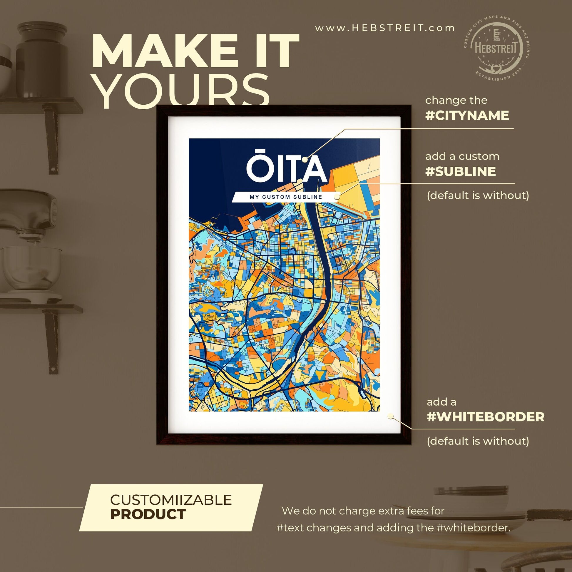 ŌITA JAPAN Vibrant Colorful Art Map Poster Blue Orange