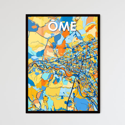 ŌME JAPAN Vibrant Colorful Art Map Poster Blue Orange