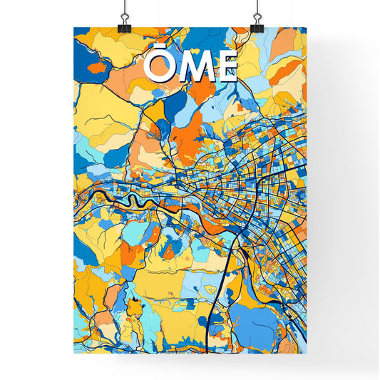 ŌME JAPAN Vibrant Colorful Art Map Poster Blue Orange