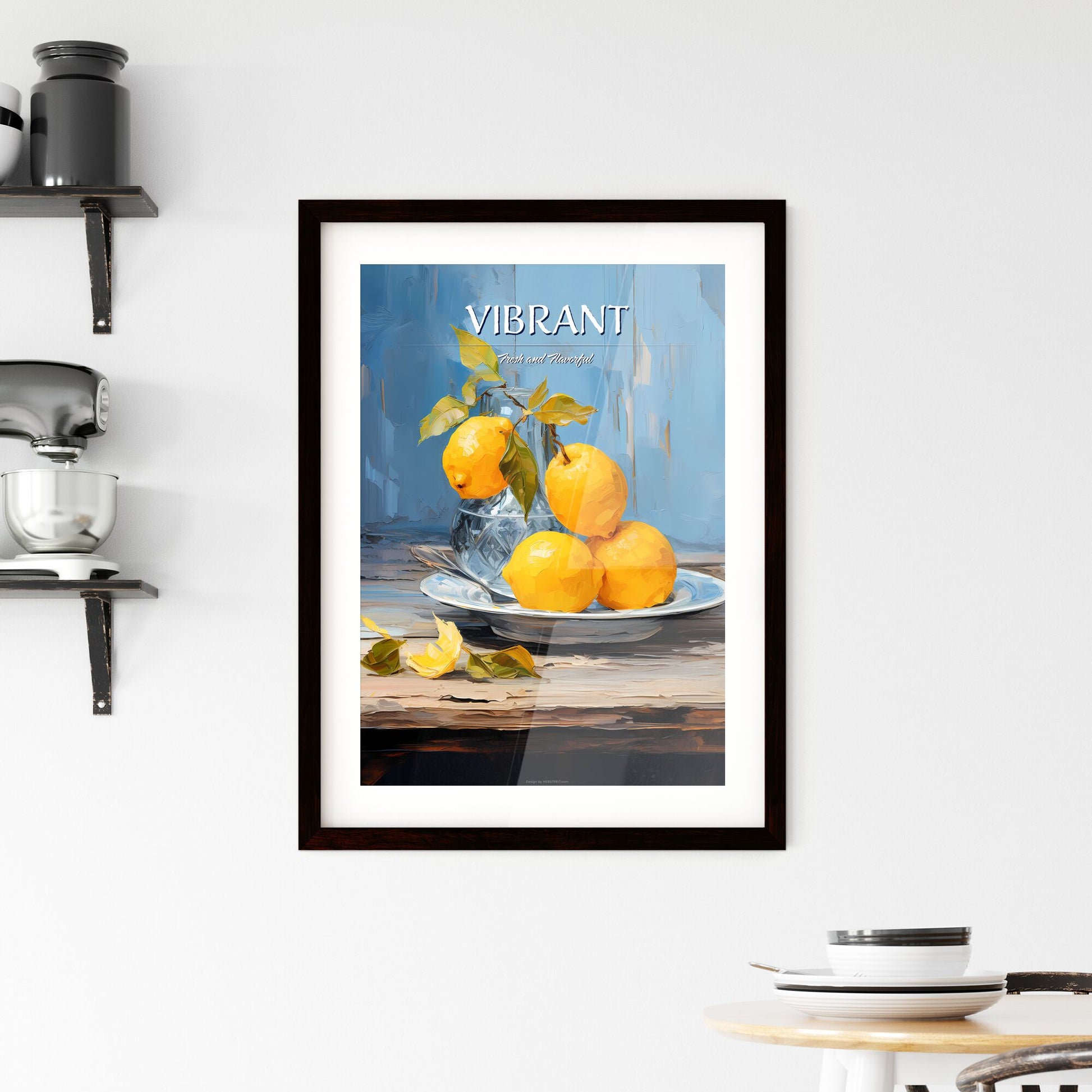 One Yellow Ripe Quince On The Blue Plate - A Plate Of Lemons And A Vase Of Leaves Default Title