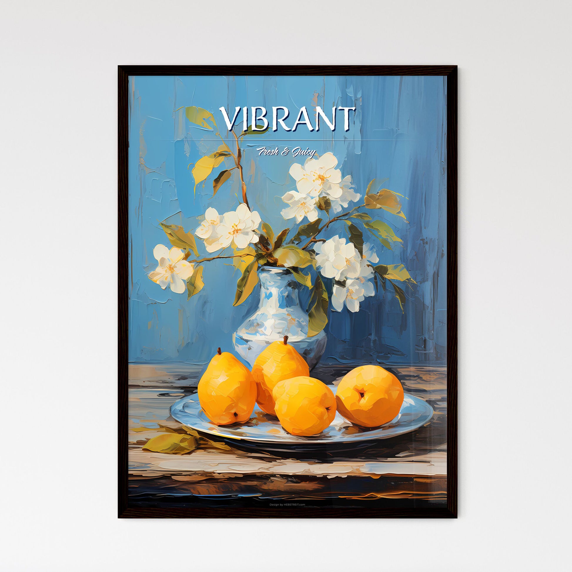 One Yellow Ripe Quince On The Blue Plate - A Painting Of Fruit In A Vase And Flowers In A Vase Default Title