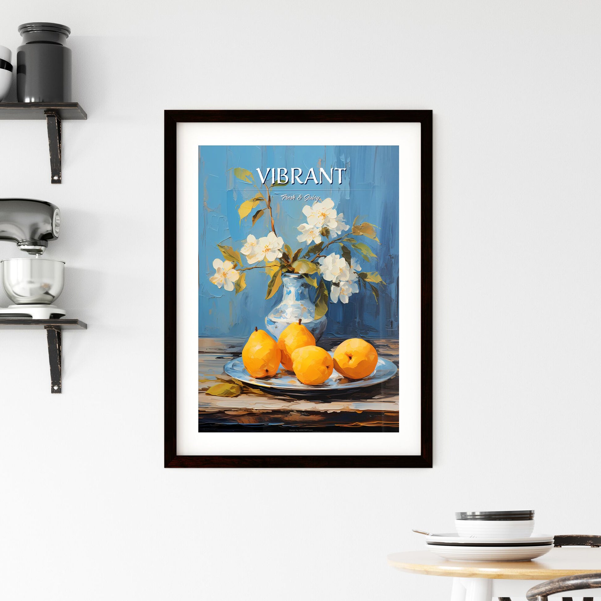 One Yellow Ripe Quince On The Blue Plate - A Painting Of Fruit In A Vase And Flowers In A Vase Default Title