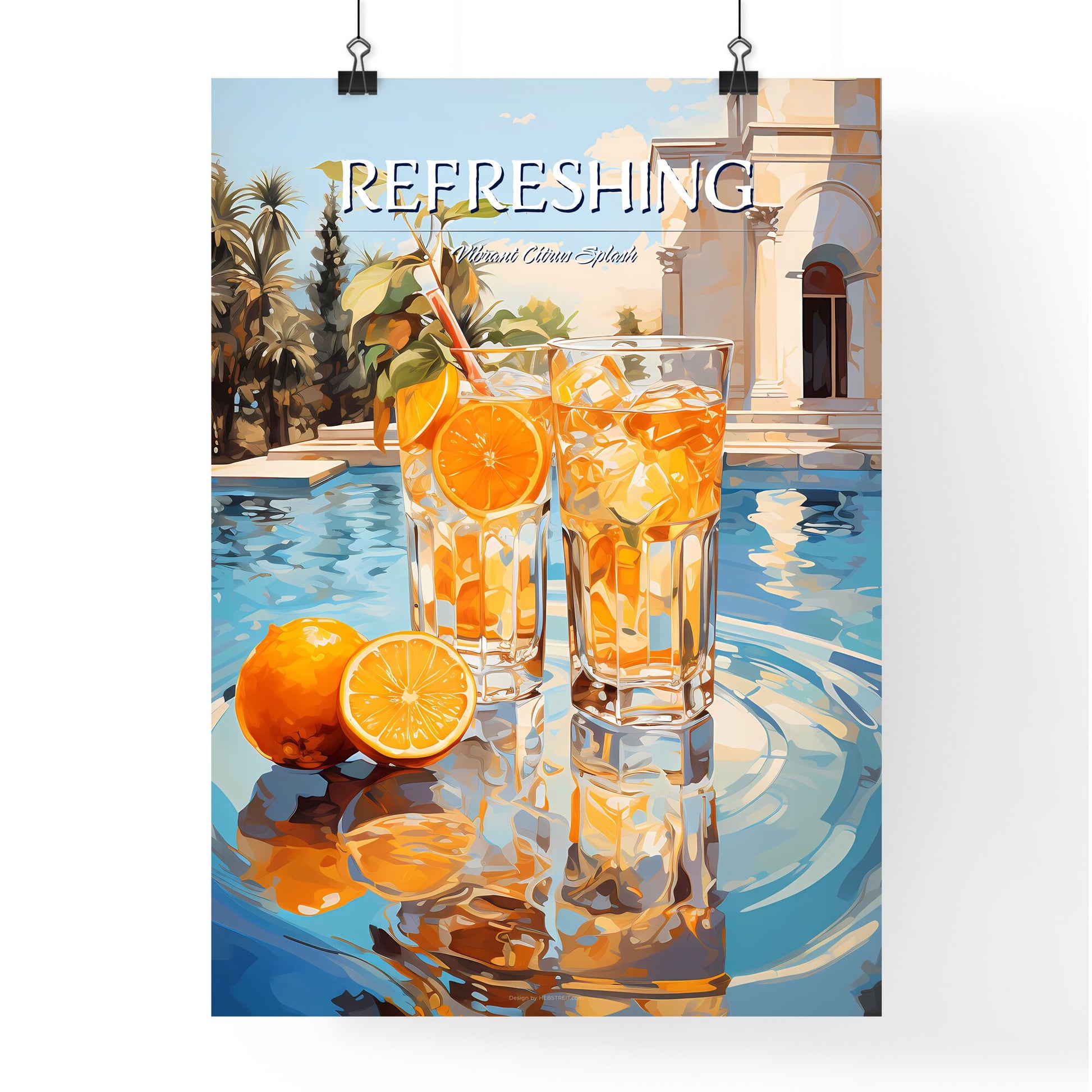 Orange Cocktail Stands On Edge Of Pool - Two Glasses Of Orange Juice And Oranges On A Pool Table Default Title