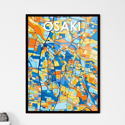 ŌSAKI JAPAN Vibrant Colorful Art Map Poster Blue Orange