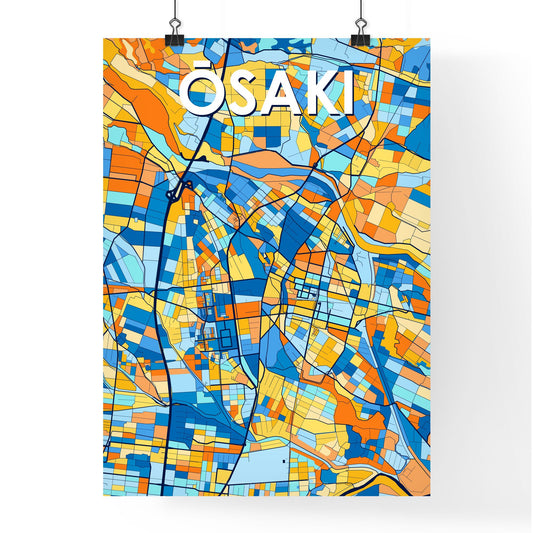 ŌSAKI JAPAN Vibrant Colorful Art Map Poster Blue Orange