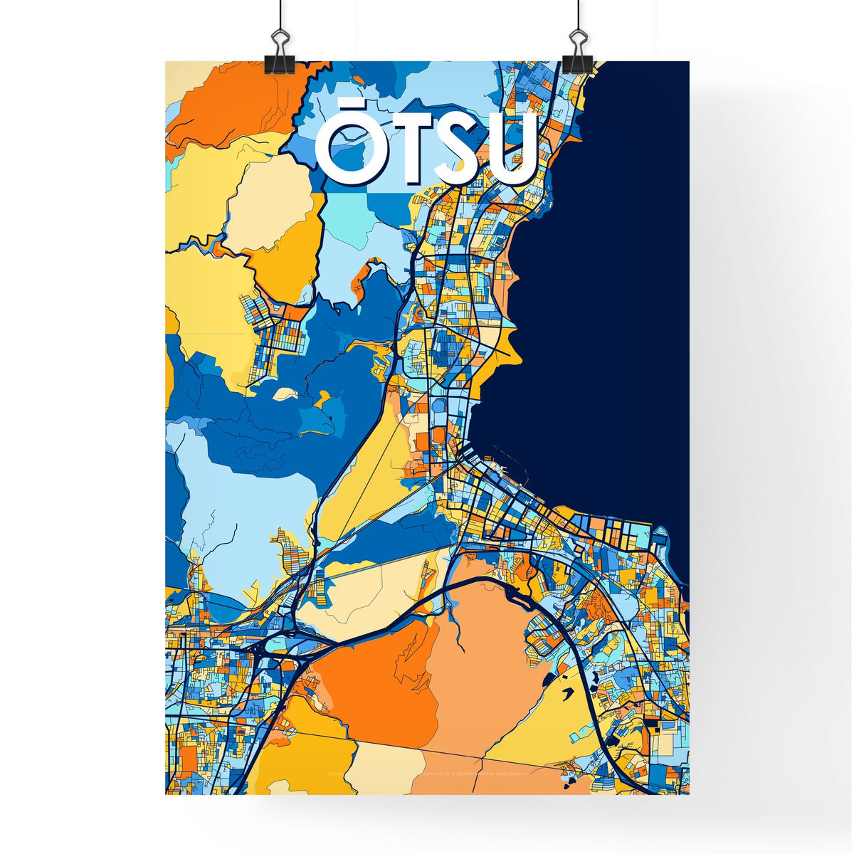 ŌTSU JAPAN Vibrant Colorful Art Map Poster Blue Orange