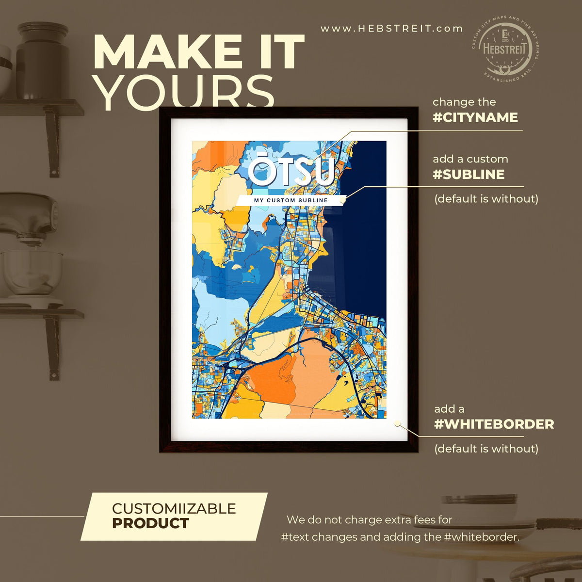 ŌTSU JAPAN Vibrant Colorful Art Map Poster Blue Orange