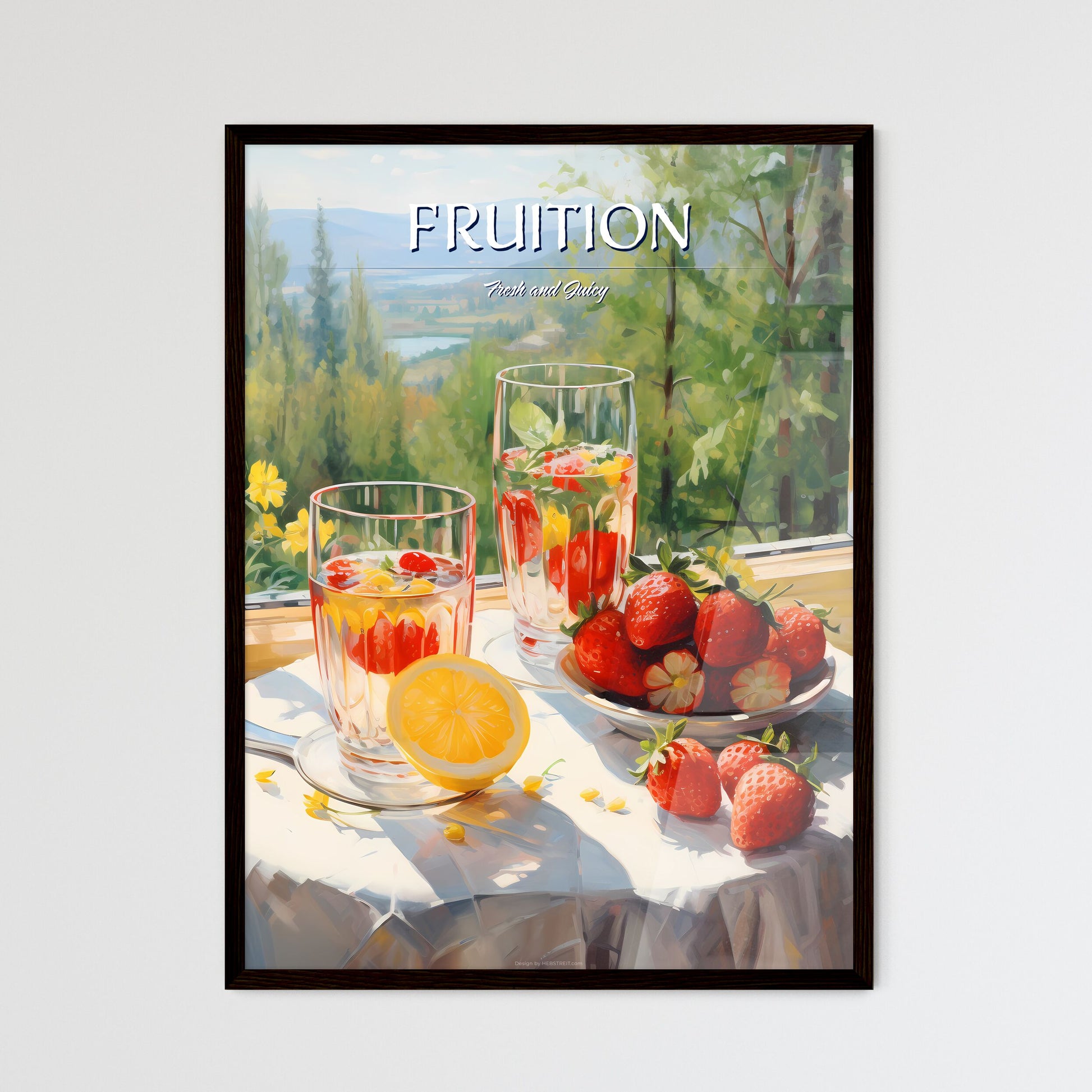 Painting Of A Bowl Of Fruit And Glasses Of Water On A Table Art Print Default Title