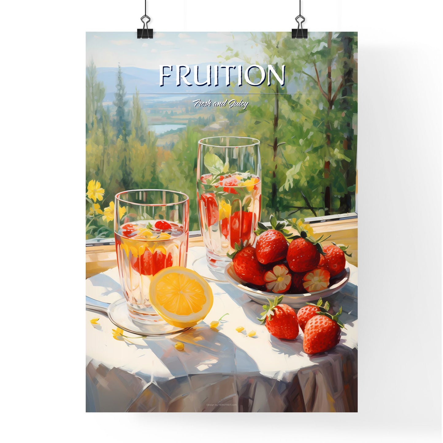 Painting Of A Bowl Of Fruit And Glasses Of Water On A Table Art Print Default Title