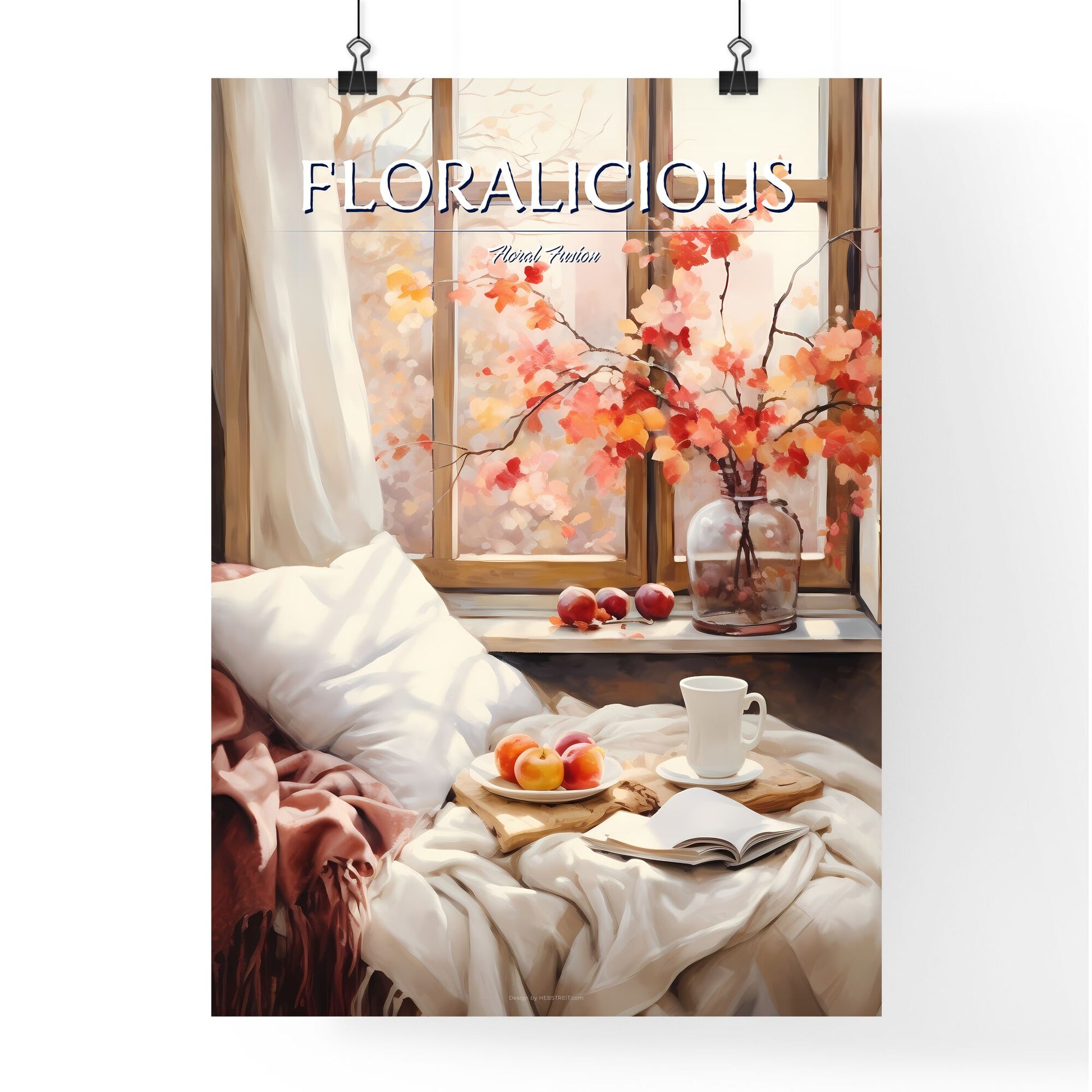 Painting Of A Vase Of Flowers And A Cup Of Coffee On A Bed Art Print Default Title