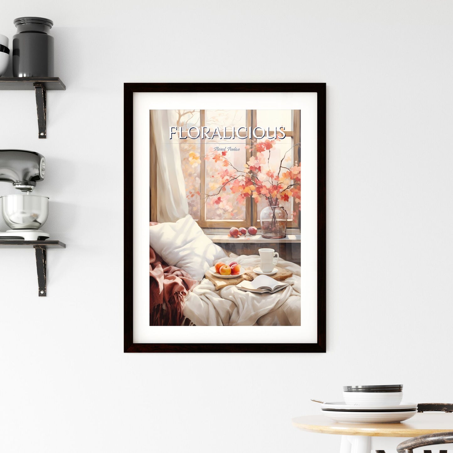 Painting Of A Vase Of Flowers And A Cup Of Coffee On A Bed Art Print Default Title