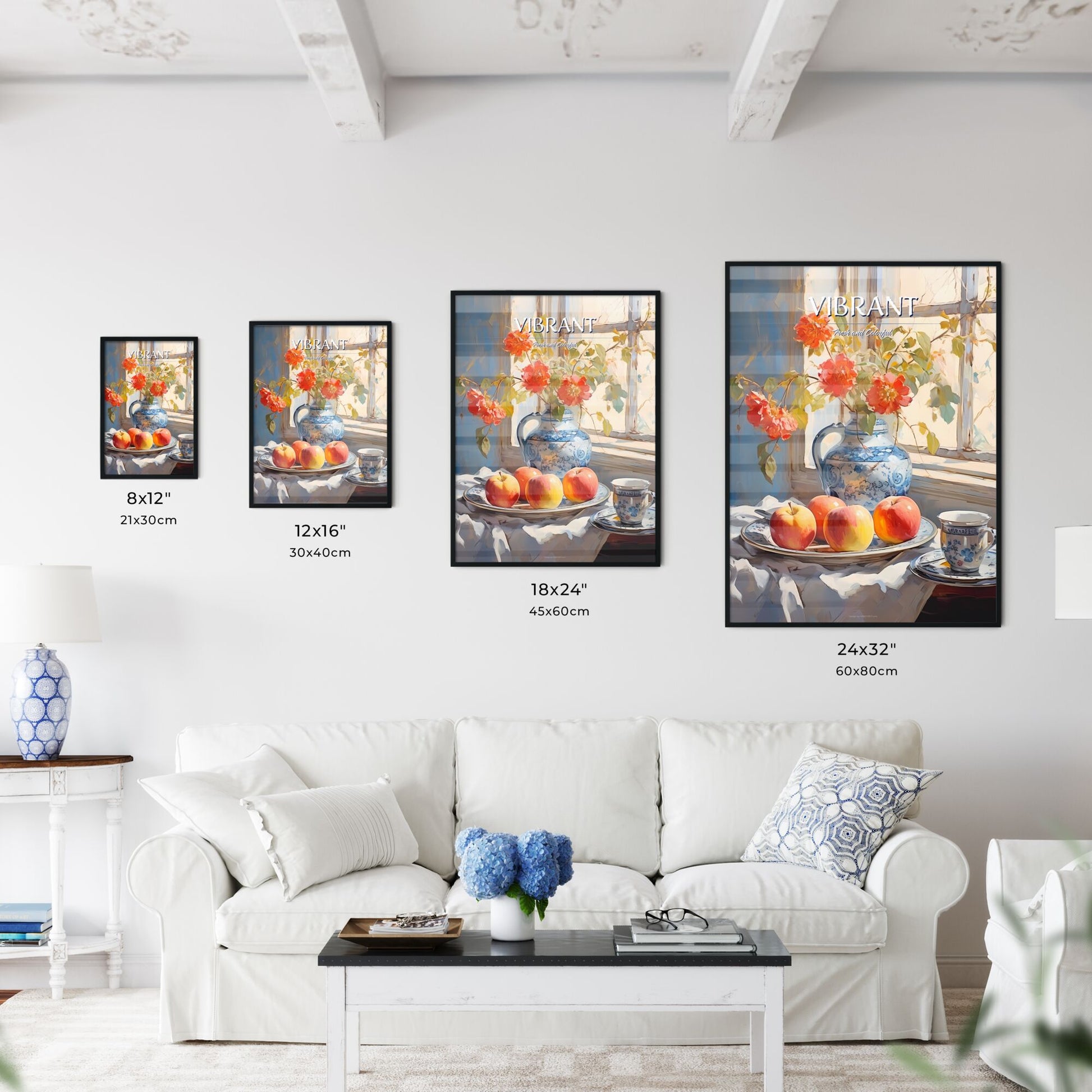 Painting Of A Vase Of Flowers And Apples On A Plate Art Print Default Title