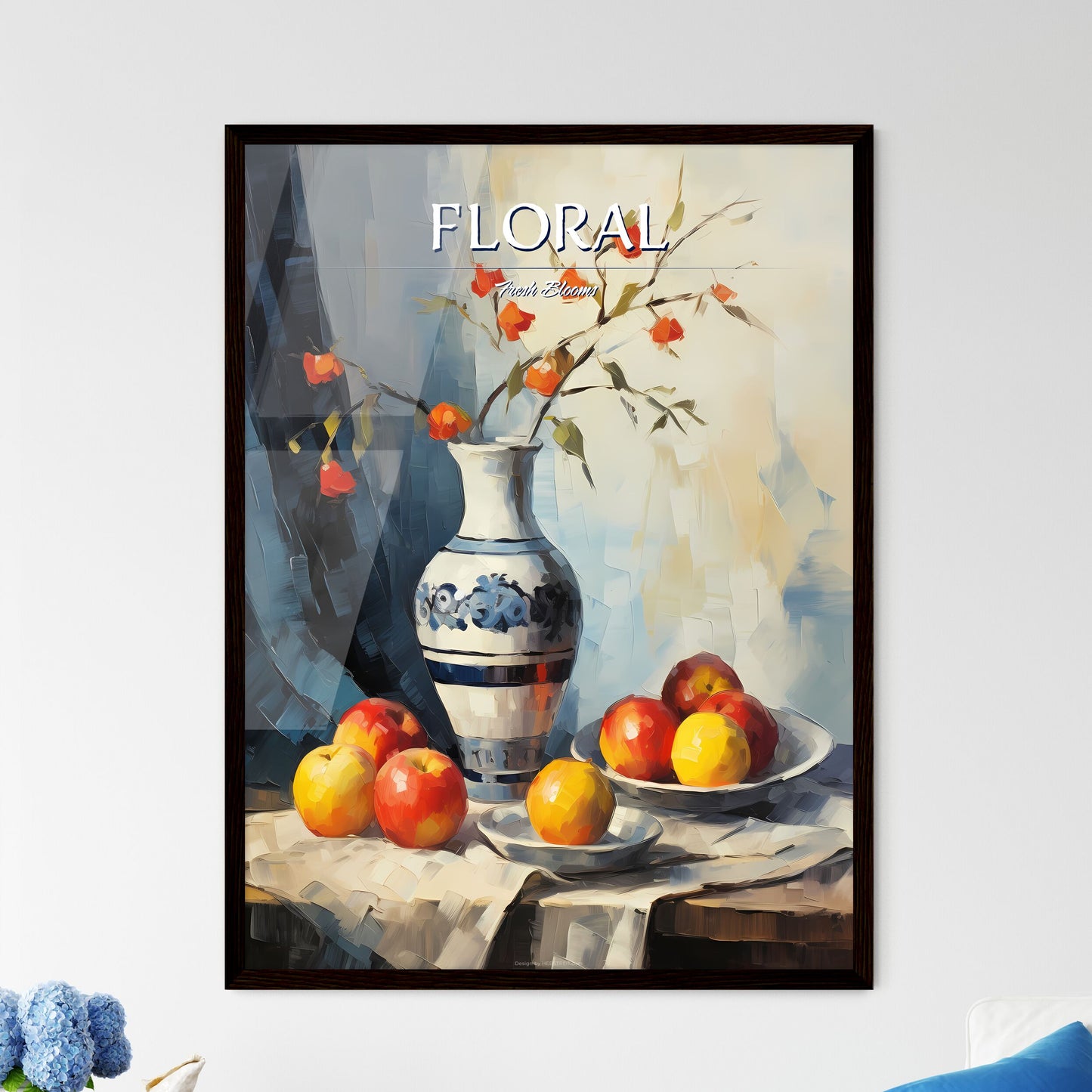 Painting Of A Vase With Flowers In It And Apples On A Table Art Print Default Title