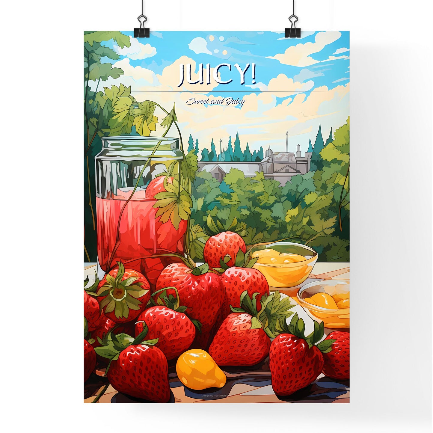 Painting Of Strawberries And A Glass Of Juice Art Print Default Title