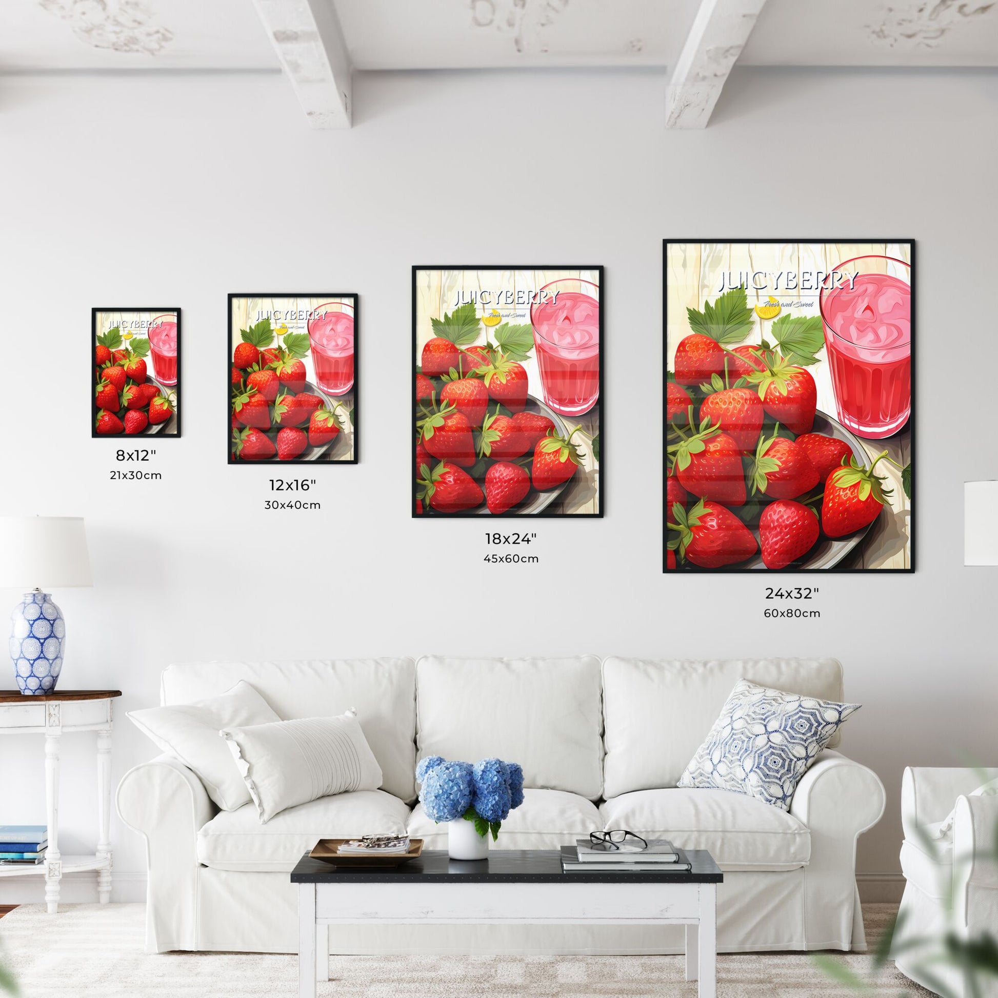 Plate Of Strawberries And A Glass Of Pink Juice Art Print Default Title