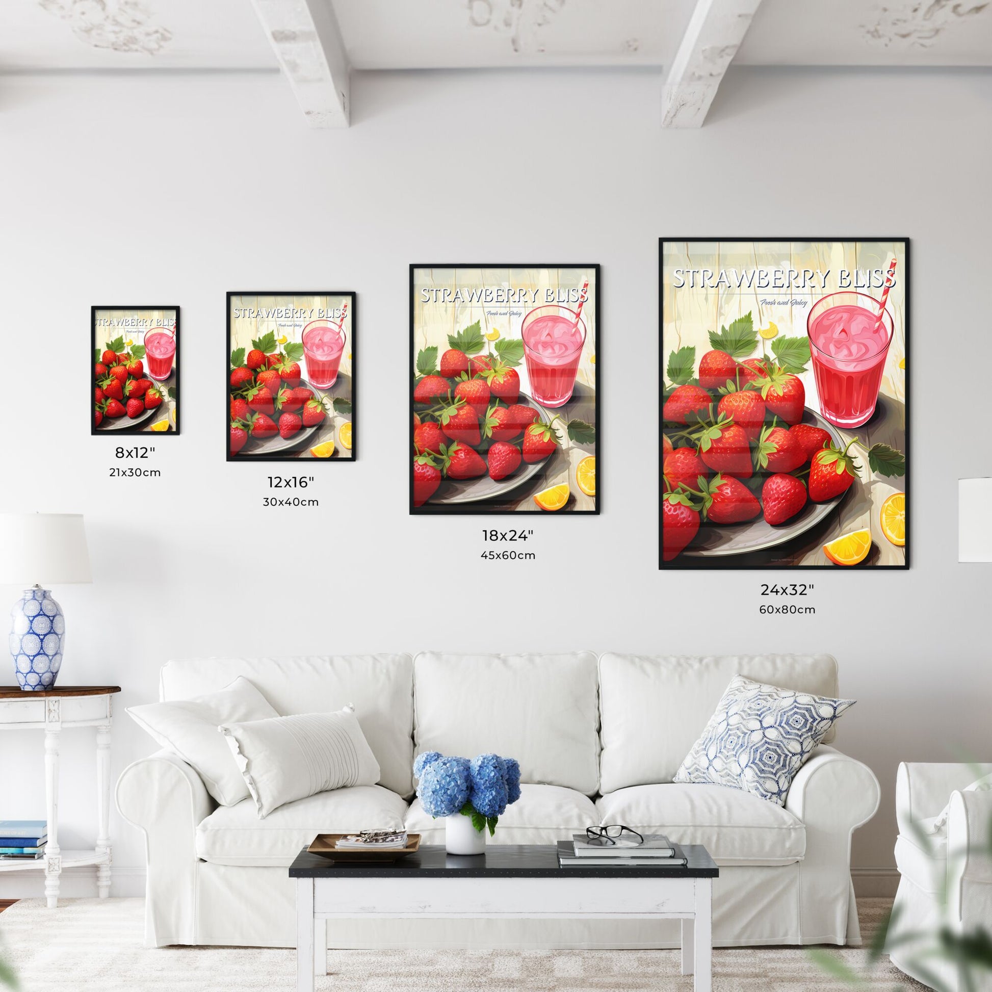 Plate Of Strawberries And A Glass Of Pink Juice Art Print Default Title