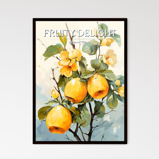 Quince Fruit With Leaf On White - A Painting Of Yellow Apples On A Branch Default Title