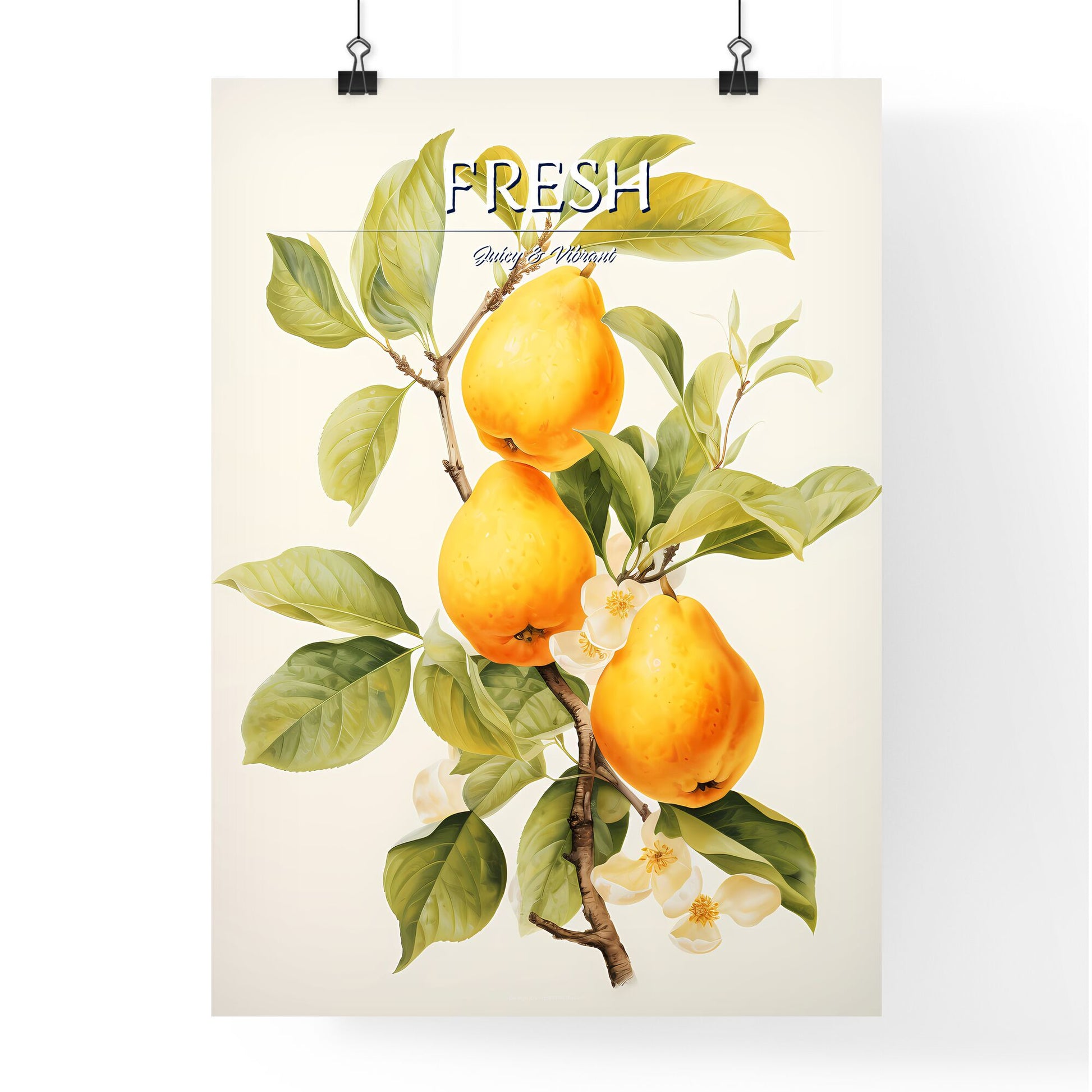 Quince Fruit With Leaf On White - A Yellow Fruit On A Branch Default Title